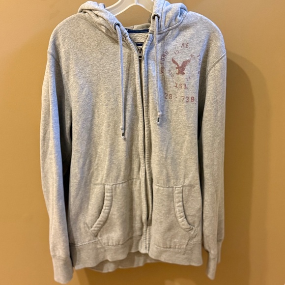 American Eagle Vintage Full Zip Hoodie Men's L Tall Fleece Eagle Logo Jacket Y2K - Picture 2 of 8